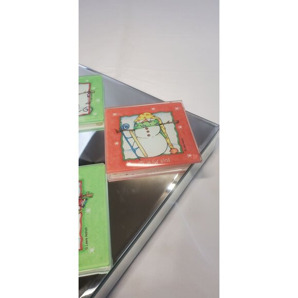 Snowmen Christmas Square Ceramic Coasters - Set of 4 - Picture 7 of 9